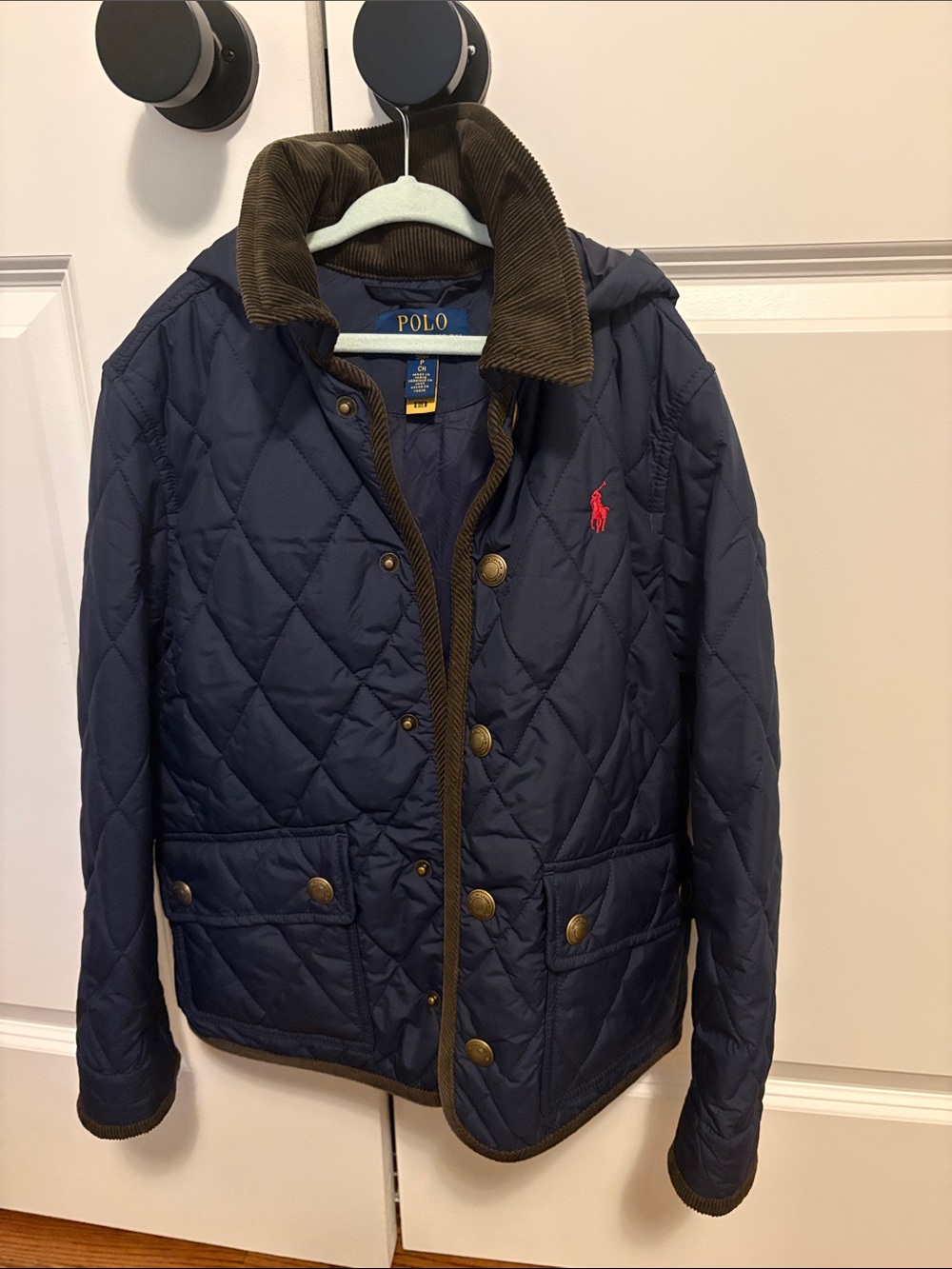 Polo by Ralph Lauren Navy Quilted Puffer Jacket with Brown Trim